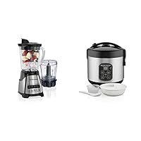 Hamilton Beach Power Elite Blender with 40oz Glass Jar and 3-Cup Vegetable Chopper, Black and Stainless Steel & Digital Programmable Rice Cooker & Food Steamer, 8 Cups Cooked (4 Uncooked)