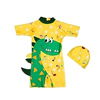 Toddler Baby Boy One Piece Dinosaur Sunsuit Rash Guard Swimwear with Hat UPF 50+ Sun Protection Bathing Suit