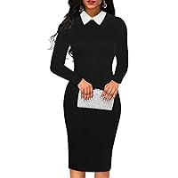 Aphratti Women's Elegant Peter Pan Collar Wear to Work Sheath Dress with Sleeves