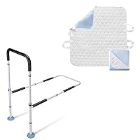 OasisSpace Bed Rail for Seniors and Bed Pad with Handles, Medical Adjustable Bed Assist Rail Handle and Fall Prevention Safety Hand Guard, Waterproof Reusable Incontinence Underpad