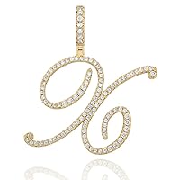 Iced Out Chain 18K Gold Plated Fully CZ Simulated Diamond Cursive Art Letters Hip Hop Pendent Necklace for Men Women