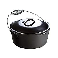 Lodge 5 Quart Pre-Seasoned Cast Iron Dutch Oven with Lid - Wire Bail Handle for Easy Transfer from Cooking Surface to Table - Use in the Oven, on the Stove, on the Grill or over the Campfire - Black