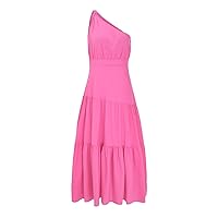 Breastfeeding Dress,Ladies Spring and Summer 2023 One Shoulder Knot Solid Color Sexy Fresh Sweet Long Dress Flo