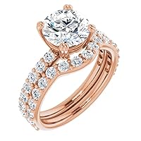 10K Solid Rose Gold Handmade Engagement Rings 2 CT Round Cut Moissanite Diamond Solitaire Wedding/Bridal Ring Set for Wife, Promise Rings