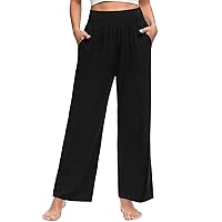 OLIKEME Womens Wide Leg Yoga Pants High Waisted Comfy Casual Loose Pants Workout Plus Size Lounge Sweatpants with Pockets