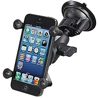 RAM MOUNTS (RAM-B-166-A-UN7U Twist Lock Suction Cup with Short Double Socket Arm and Universal X-Grip Cell/iPhone Holder