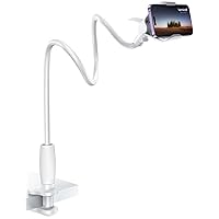 Lamicall Gooseneck Phone Holder for Bed - 360 Adjustable Clamp Clip, Overhead Cell Phone Mount Stand for Desk, Compatible with All Cellphone, White