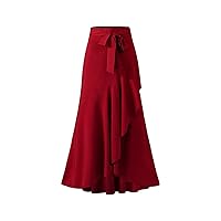 Womens Midi Dress Casual Waistband Lace Wrapped Hip Fishtail Skirt High Waist Sexy Irregular Half Length Skirt