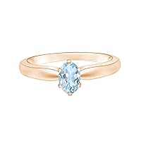1.00 Ctw Tapered Shank Oval Shape Blue Aquamarine Gemstone Solitaire Ring 9K Gold