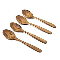 4 Pcs Teak Wooden Spoons, 8 Inch Wood Soup Spoons Handcraft from High Moist-resistance Teakwood | Healthy Wooden Spoons for Eating