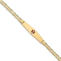 8.5mm 14k Engravable Gold Medical Soft Diamond Shape Red Enamel Nautical Ship Mariner Anchor Link ID Bracelet Jewelry Gifts for Women - Length Options: 7 8