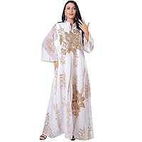 IMEKIS Women Muslim Abayas Applique Embroidery Long Sleeve Formal Dress Full Cover Islamic Dubai Robe Kaftan Prayer Clothes