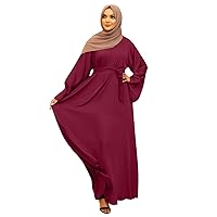 Women's Casual Dress Solid Muslim Dress Flare Sleeve Abaya Elegant Dresses Arab Kaftan Long Sleeve Solid (10-Red, XXL)