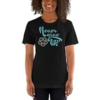 Never Give Up Western Cowgirl Horseshoe Short Sleeve Top Casual Loose Fit Basic Shirt