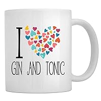 I love Gin and tonic colorful hearts Mug 11 ounces ceramic
