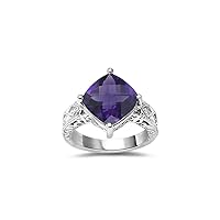 0.04 Cts Diamond & 2.99 Cts Amethyst Womens Filigree Ring in 14K White Gold