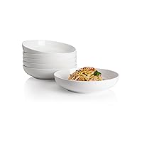 Sweese Pasta Bowls, 22 Ounce Salad White Serving Bowls Set of 6, 7.6 Inch Porcelain Plates for Serving Dinner, Salad - Microwave Dishwasher Safe