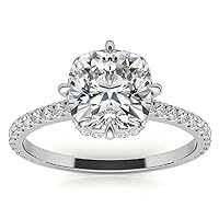 Cushion Cut Moissanite Engagement Ring Set, 1.0 ct Center Stone, Sterling Silver Band