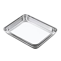 2pcs Stainless Steel Plate Brownie Pan Small Pizza Container Baking Pan Silver Platter Kitchen Food Container Metal Trays Decorative Tray Fruit Platter Banquet Barbecue Square Tray