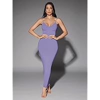 Summer Dresses for Women 2022 Solid Backless Bodycon Dress (Color : Lilac Purple, Size : XS)