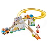 HABA Kullerbu at The Construction Site Play Track - 13 Piece Starter Set with 2 Vehicles and Fascinating Ball Drop - Ages 2 and Up