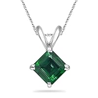 Lab Created Asscher Cut Emerald Solitaire Pendant in 14K White Gold Available in 5mm - 8mm