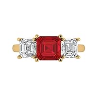 Clara Pucci 3.3 Sq Emerald Shape 3 stone Solitaire W/Accent Simulated Pink Tourmaline Promise Anniversary Wedding ring 18k Yellow Gold