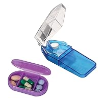 Pill Cutter and Splitter with Storage, Cuts Pills, Vitamins, Tablets, Stainless Steel Blade, Travel Sized, Colors May Vary