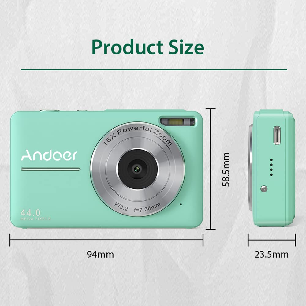 Andoer Digital Camera with 2pcs Rechargeable Batteries 32GB Memory Card 1080P 44M HD 16X Digital Zoom Anti-Shake Auto Focus 2.5 IPS Screen Smile LCD Screen for Kids Children Holiday