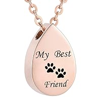weikui Dog Paw Memorial Jewelry Teardrop Stainless Steel Cremation Urn Necklace Pendant with Fill Kit Ashes Jewelry My Best My Friend