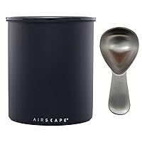 AirScape Kilo Coffee Storage Canister & Scoop Bundle - Large Food Container - Patented Airtight Lid 2-Way Valve Preserve Food Freshness, 2.2 lb Dry Beans (Large Matte Black & Brushed Steel Scoop)