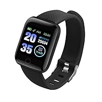 Smart Watch Wireless Smart Bracelet 116Plus Phone Fitness Watch Waterproof Blood Pressure Test for Men Women Black.