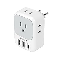 European Travel Plug Adapter, TESSAN International Plug Adapter with 4 AC Outlets 3 USB Ports (1 USB C Port), Type C Power Adaptor Charger for US to Most of Europe Iceland Spain Italy France Germany