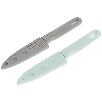 Paring Knives Set of 2 (Mint / Gray) - Essential Small Knife Set for Cooking, Peeling, Slicing, & Precise Jobs / Includes Blade Covers for Safe Storage & Travel