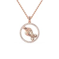 VVS Certified Circle Fish Lover Design Pendant Necklace 18K White/Yellow/Rose Gold - 0.26 Carat Natural Diamond With 18k Rhodium Plated White Gold Chain/Diamond Necklace For Women