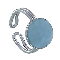 Sterling Silver Ring Serrated Circle Aquamarine