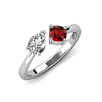 Pear Shape Lab Grown Diamond & Cushion Shape Red Garnet 1.50 ctw with Prong setting Toi Et Moi Women Engagement Ring in 14K Gold