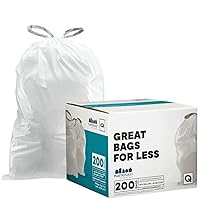 Custom Fit Trash Bags, Compatible with simplehuman Code Q (200 Count) White Drawstring Garbage Liners 13-17 Gallon, 25