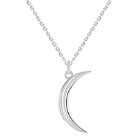 Solid 14k White Gold Dainty Crescent Moon Pendant Necklace with Lobster Claw Clasp (16