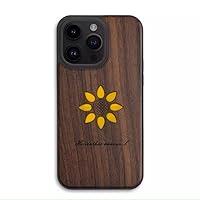 ONNAT-Natural Art Series Case for iPhone 15 Pro Max/15 Pro/15 Plus/15 - Real Botanical Specimen(Sunflower) Support Magnetic Wireless Charging Genuine Black Walnut Wood (iPhone 15 Pro Max)