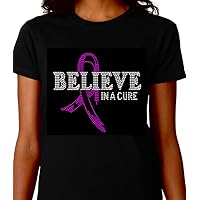 Believe in a Cure with Pink Ribbon Rhinestone Unisex Tee