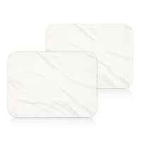 2 Pack Stone Dish Drying Mat for Kitchen Counter, Heat Resistant, Fast Dry, Super Absorbent Dish Drying Mat, Eco-Friendly Diatomaceous Earth Mat with Non-Slip Pad, Sand Tool (16x12 Inch, White Marble)