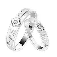 Tiny Diamond Silver Or Solid 10K/14K/18K White Gold Couple Rings, Matching Rings for Him and Her Set Wedding Bands Promise Engagement Ring, Available in Size 3-15.5