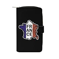 France French Flag Womens Leather Wallets Slim Card Holder Purse RFID Blocking Bifold Clutch Handbag Zippered Pocket