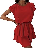 Women's Flowy Dress Casual Loose-Fitting Summer Print Short Sleeve Knee Length Beach Swing Round Neck Glamorous
