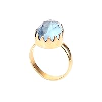 London Blue Topaz Hydro Rose Cut Gold Plated Brass Ring With Adjustable Band
