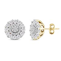 1/10 Carat Round Cut Natural White Diamond Frame Stud Earrings In 14K Gold Over Sterling Silver (0.1 Cttw, I2-I3 Clarity)