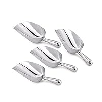 (Set of 4) 5 oz Aluminum Scoop with Contoured Handle, Small Utility Scoop by Tezzorio, One-Piece Aluminum Scoop for Dry Goods, Spices, Candies, Popcorn, Flour