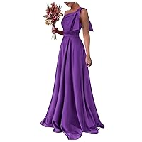 One Shoulder Bridesmaid Dress with Pockets Satin Long Prom Dress A Line Cocktail Party Gown BS216