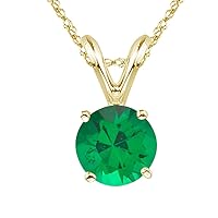 0.20 Cts of 4 mm AAA Round Natural Emerald Solitaire Pendant in 14K Yellow Gold